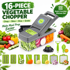 Vegetable Chopper 16 Pcs Set – Manual Onion Chopper, Food Slicer, Dicer, Grater & Potato Cutter with Handle – Multi-Function Kitchen Tool