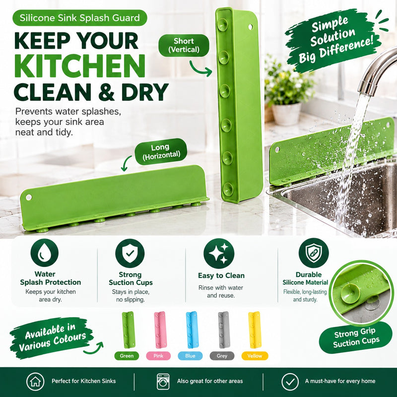 Silicone Sink Splash Guard – Anti-Spill Faucet Stopper, Flexible Oil-Proof Water Baffle Plate with Strong Suction Cups-Random Colour