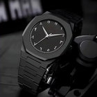 Black Minimalist Analog Wrist Aura Watch With Stainless Steel Strap And Butterfly Lock